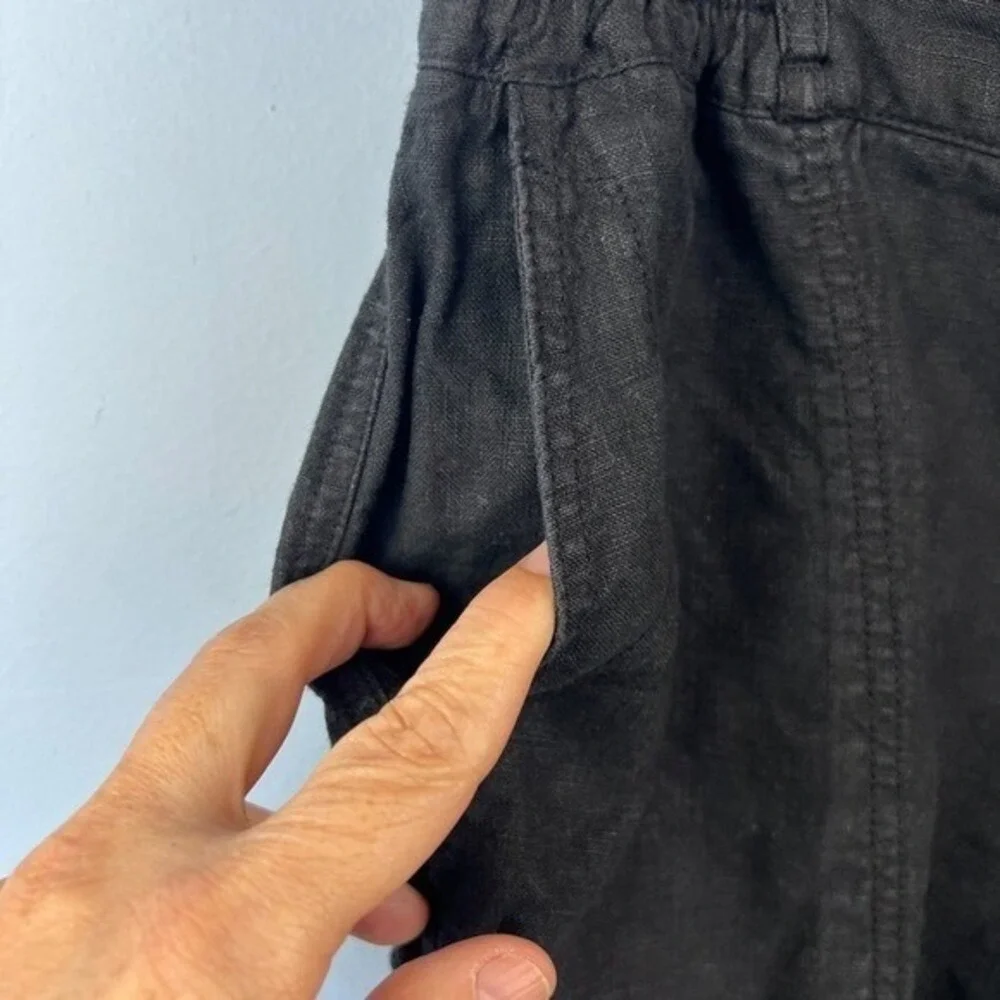 WRAP London Black‎ Linen Cargo Trousers SZ 10 Lagenlook Summer Vacation